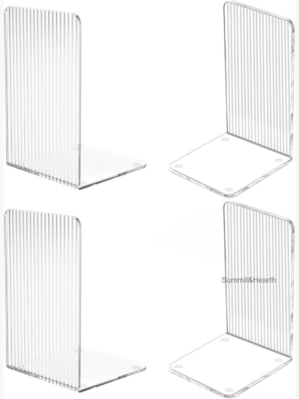 Clear Plastic Bookends 4-Pack, Non-Slip Base, Heavy Duty Bookshelf Dividers